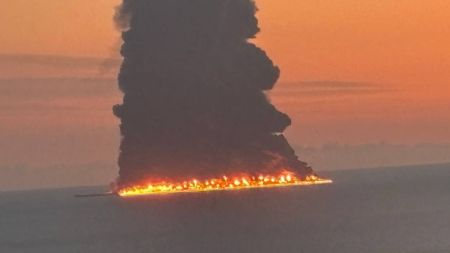 Ukraine struck an oil tanker off Russia’s southern coast near Sochi, triggering a huge fire and black smoke cloud, according to reports.