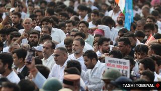 Rahul Gandhi along with India alliance MP's and protesters marched into the Bhagwan Das road towards the Supreme Court during their protest demanding for the resignation of CEC Gyanesh Kumar in New Delhi. (Express Photo by Tashi Tobgyal)