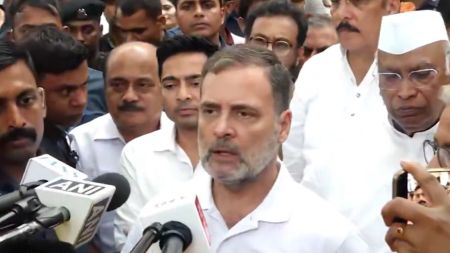 news: “For the past two days, we have not been allowed to protest,” Congress leader Rahul Gandhi said, referring to the police action against the protesting MPs. (Screengrab)