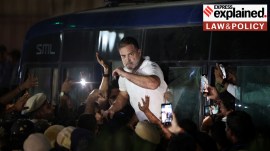 Congress leader Rahul Gandhi is detained at Akashvani Bhawan on Tuesday. (Gajendra Yadav)