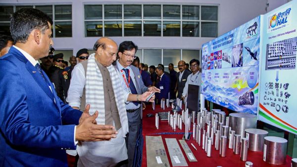 Defense Minister Rajnath Singh during the inauguration ceremony of second Shakti Engine Manufacturing line, in Koratput.