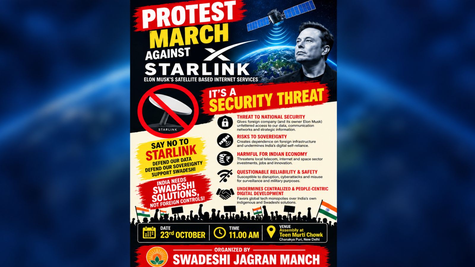 RSS affiliate escalates fight against Elon Musk’s Starlink, announces Delhi protest