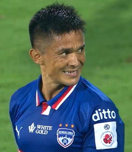 Sunil Chhetri in action during Bengaluru FC vs Chennaiyin FC ISL match. (Screengrab/ISL Youtube)