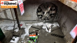 A tunnel boring machine at work during the construction of a new Kolkata Metro line. (Express)