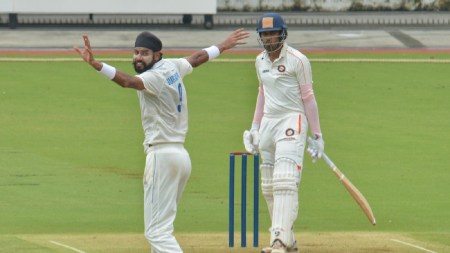 Tamil Nadu's Gurjapneet Singh bowls on the first day of a Ranji Trophy cricket match between Tamil Nadu and Uttarakhand in Chennai. (Photo: Vedhan M)