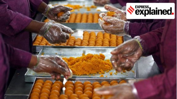 Workers preparing laddoos for election results celebration at a workshop of a big sweet shop in Lucknow on Wednesday. Express Photo by Vishal Srivastav. 22.05.2019.