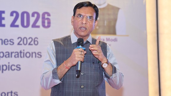 Union Sports Minister Mansukh Mandaviya at the Asian Games 2026 review meeting. (Photo: @IndiaSports via X)
