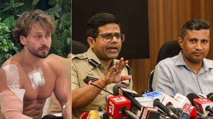 Raj Tilak Roushan, DCP (Detection), Mumbai Crime Branch (R), addresses a press conference on Tiger Shroff shooting case (Express Photo by Akash Patil)