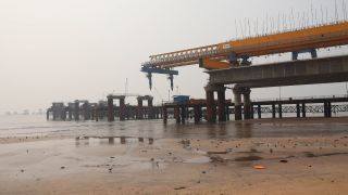 Versova-Bandra sea bridge is seen under construction at Silver beach, Versova on 24/10/2026. Express Photos by Anurag Ahire