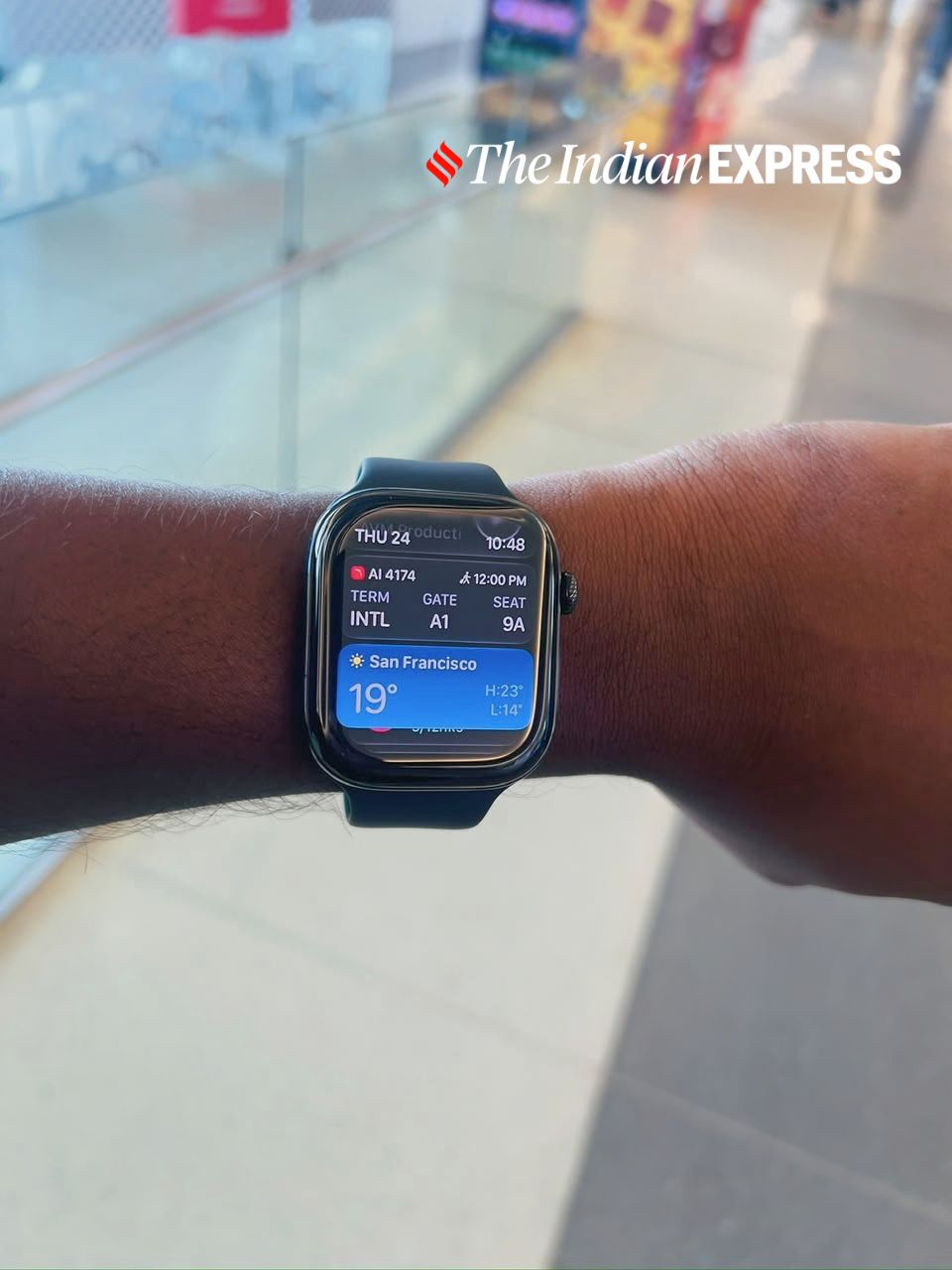 The Apple Watch Series 12 displays flight details and weather information, making it a useful companion while travelling.