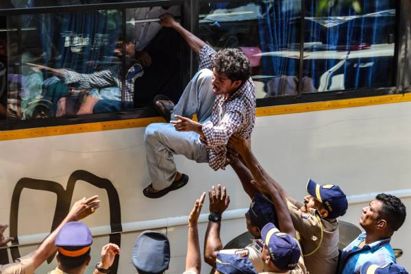 Adivasi students protest at tilak bhavan Mumbai