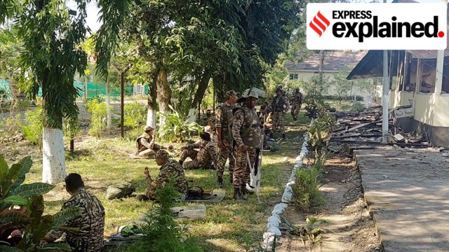 Security personnel deployed after a protest against the proposed large-scale dam on the Siang River turned violent in Pasighat, in East Siang on Saturday. (ANI Video Grab)