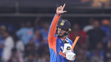 Abhishek Sharma of India celebrates after scoring a fifty during the 3rd T20I match between India and West Indies at the Holkar Stadium, Indore, India on October 11, 2026. Photo: Pankaj Nangia / CREIMAS for BCCI