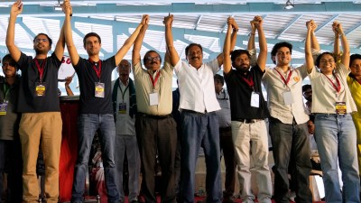 CJP Bengaluru Freedom Park protest: Influencer Dhruv Rathee, actor-activist Prakash Raj join CJP founder Abhijeet Dipke, to demand Chief Election Commissioner Gyanesh Kumar resign.