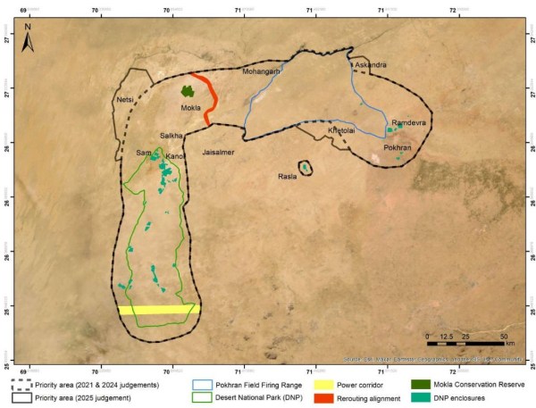 Demarcated 'priority areas' for the great Indian bustard. (Wildlife Institute of India)