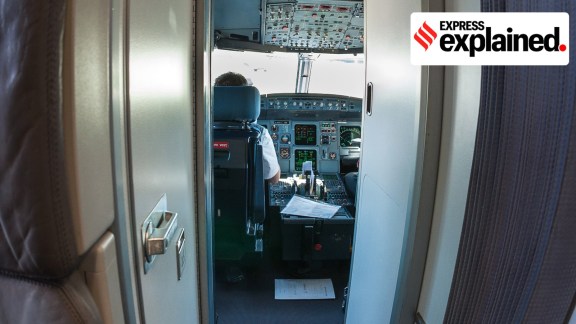 A cockpit door separates the flight panel — the crucial flight control system with numerous buttons, gauges, switches and levers — and the pilots handling it from the rest of the crew and passengers on board. (Wikimedia Commons)