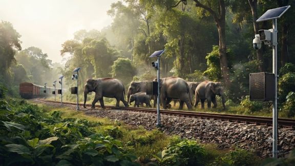 Railways have stepped up efforts to prevent elephant-train collisions across vulnerable sections in the Northeast. (Image generated using AI)