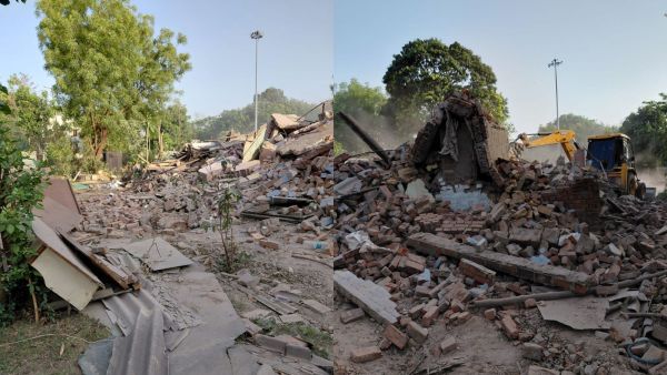 Encroachment removal at rail gaav colony in Subedarganj (Image: NCR)
