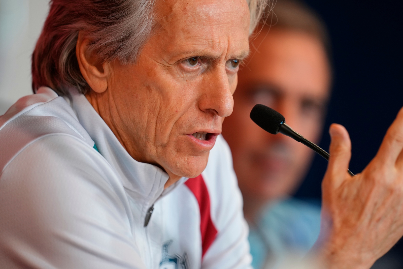 Portugal's head coach Jorge Jesus speaks during a news conference in Copenhagen, Denmark, Wednesday, Sept. 30, 2026, ahead of their Nations League soccer match against Denmark. (Liselotte Sabroe/Ritzau Scanpix via AP)