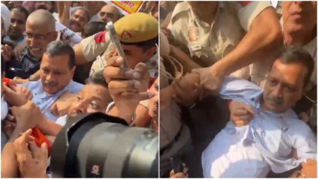 AAP National Convenor Arvind Kejriwal detained during protest against CEC Gyanesh Kumar.