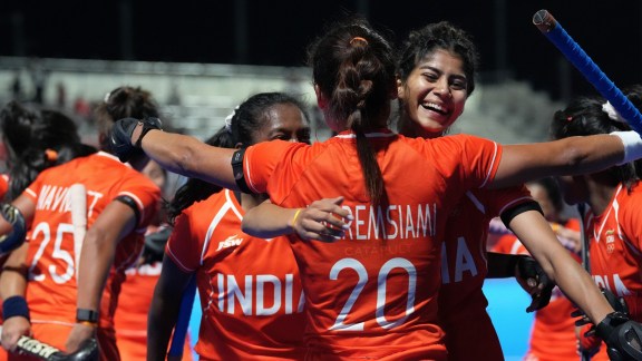 Team India players celebrate their win against team China after the women's hockey gold medal match at the Asian Games in Gifu, Japan, Friday, Oct. 2, 2026. (AP Photo/Mark Baker)