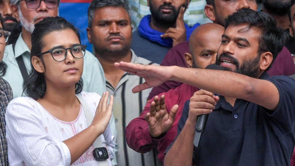 All India Students' Association (AISA) National President Neha Bora and Cockroach Janta Party (CJP) Founder Abhijeet Dipke.