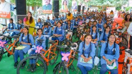 delhi girl students receive bicycles, delhi government schools girl students receive bicycles, delhi government schools, Ashish Sood, delhi news, India news, Indian express, current affairs