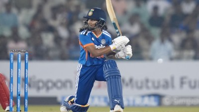 Niki Prasad of India during the 1st T20I match between India Women and Zimbabwe Women at the Shaheed Veer Narayan Singh International Stadium, Raipur, India on October 16, 2026. Photo: Faheem Hussain / CREIMAS for BCCI