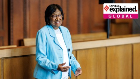 Navanethem Pillay speaks at the Nuremberg Forum on Friday, the day she was awarded the 2026 Nobel Peace Prize. (Daniel Karmann/dpa via AP)