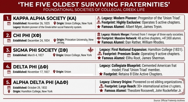 The five oldest surviving fraternities in the US.