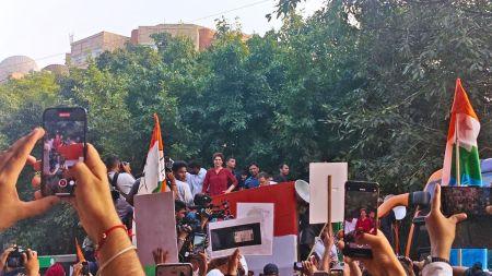 Congress leader Rahul Gandhi, Priyanka Gandhi and AISA leader Neha Bora march from Barakhamba Road to Supreme Court in New Delhi on Monday, demanding the resignation of Chief Election Commissioner Gyanesh Kumar.