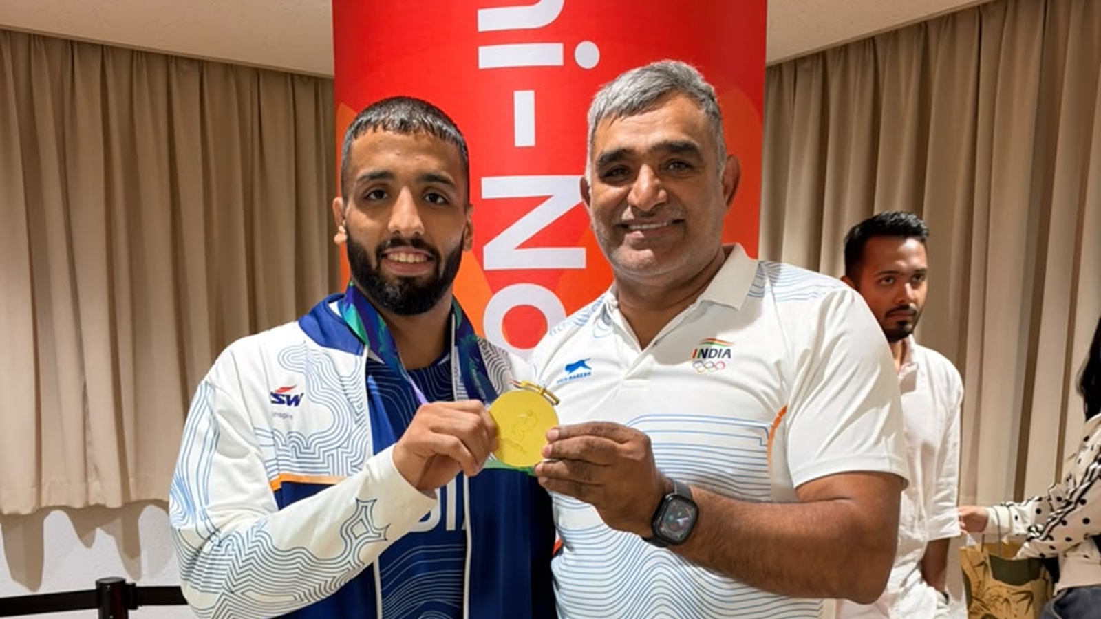 Sujeet and his coach Kuldeep Singh Sehrawat. (Image via special arrangement)