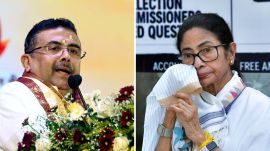 West Bengal CM Suvendu Adhikari, former CM and TMC leader Mamata Banerjee. (PTI, ANI Photos)