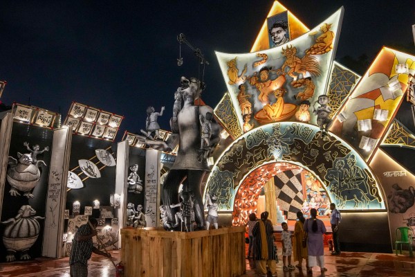 A Kolkata Durga Puja pandal themed on the poems of Sukumar Ray. (PTI)