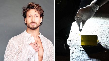 Actor Tiger Shroff: Police officer mark the area where Tiger Shroff was shot at. (Credit: Instagram/tigerjackieshroff, Express Photo by Sankhadeep Banerjee)
