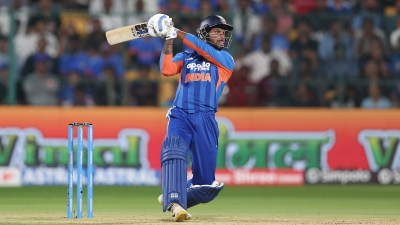 Tilak Varma of India plays a shot during the 5th T20I match between India and West Indies at the M.Chinnaswamy Stadium, Bengaluru, India on October 17, 2026. Photo: Pankaj Nangia / CREIMAS for BCCI