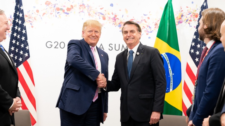Jair Bolsonaro and Trump at the G20 meeting in 2019. (Wikimedia Commons)