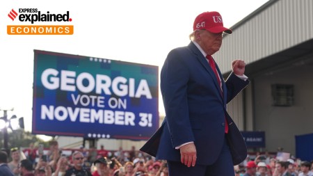 President Donald Trump departs a campaign rally in Georgia on October 16. (AP)