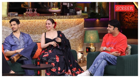 Sidharth Malhotra, Tamannaah, and Kapil Sharma on The Great Indian Kapil Show.